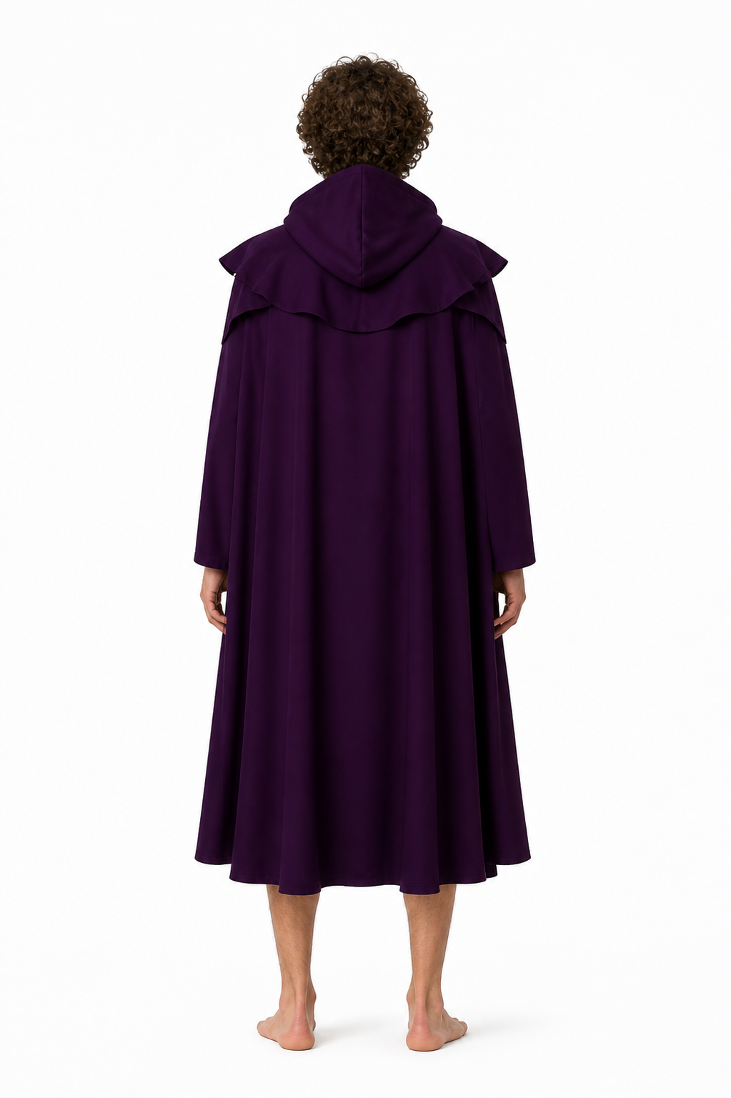 Long Purple Gothic Hooded Cloak with Ties back view