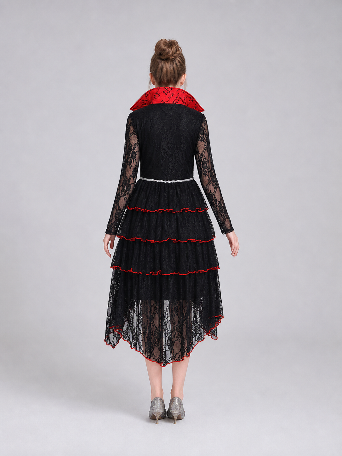 Gothic Dress with Layered Skirt and Necklace