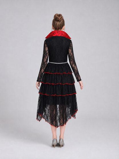 Gothic Dress with Layered Skirt and Necklace