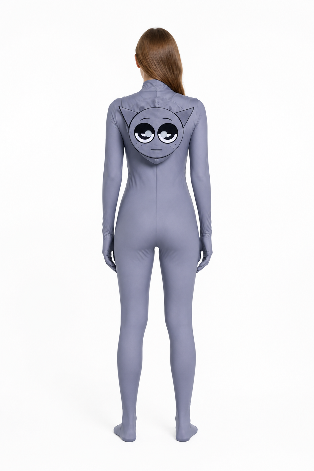 Hooded Cat Jumpsuit Costume with Print back view