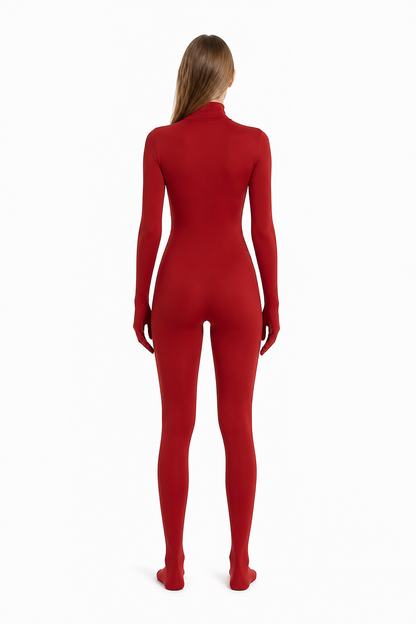 Form-Fitting Jumpsuit with Covered Hands and Feet back view