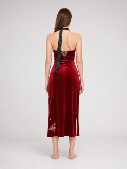 Qipao-style cosplay costume: red dress with holster