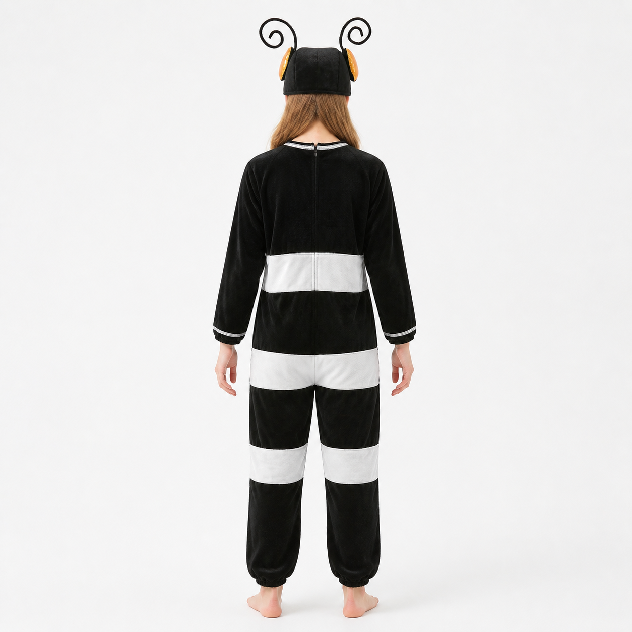 Ant Costume with Antennae and Black-and-White Stripes back view