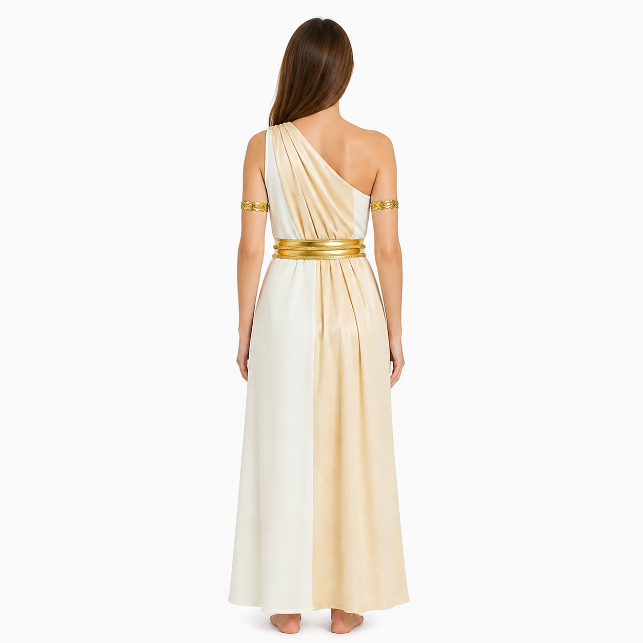 Greek Goddess Draped Dress with High Slit back view