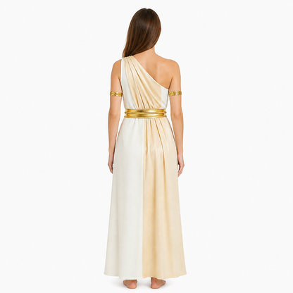 Greek Goddess Draped Dress with High Slit back view