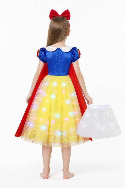 Glowing Snow White Costume with Cape and Headband back view