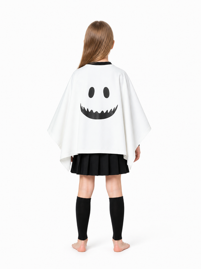 Children's Ghost Cape with Black Print for Halloween back view