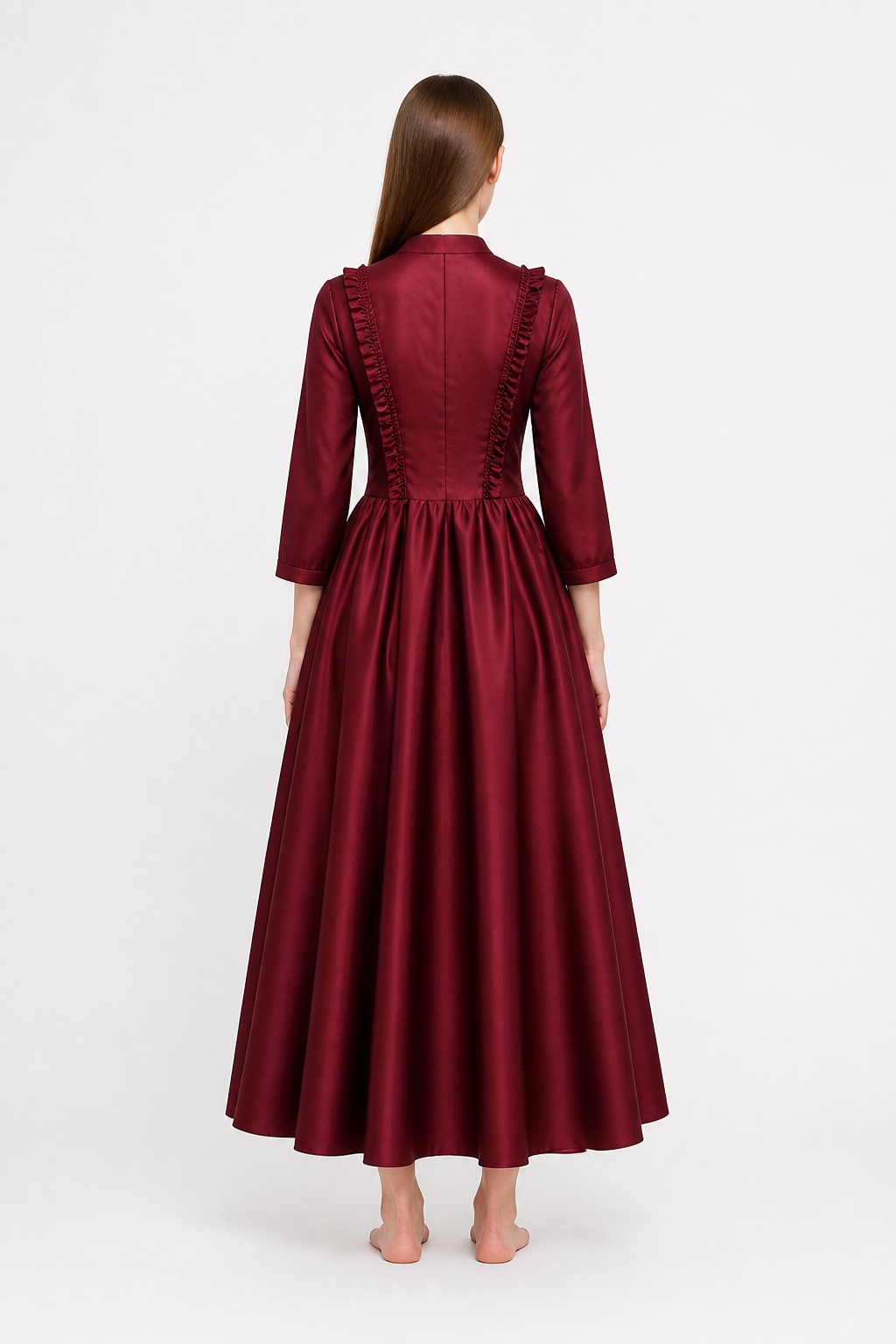Burgundy Gothic Victorian Dress with Collar