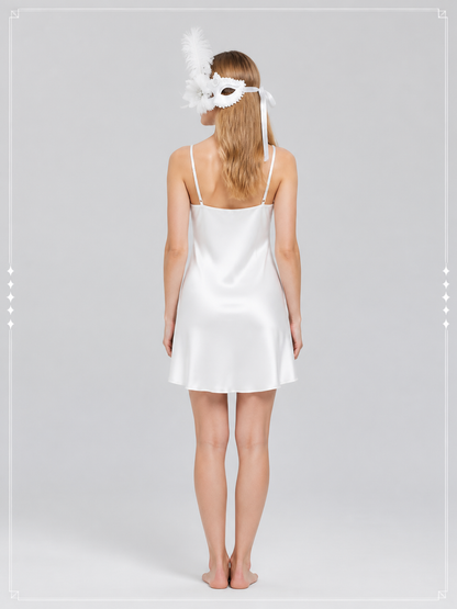 White Carnival Mask with Feathers and Lace for Halloween back view