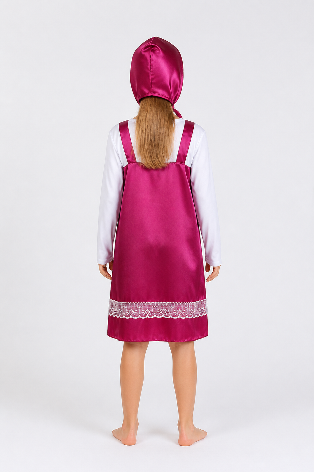 Masha Costume with a Pointed Hat and Lace Dress back view