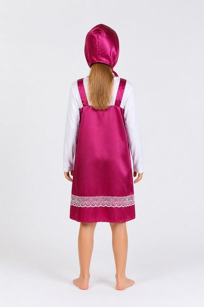 Masha Costume with a Pointed Hat and Lace Dress back view