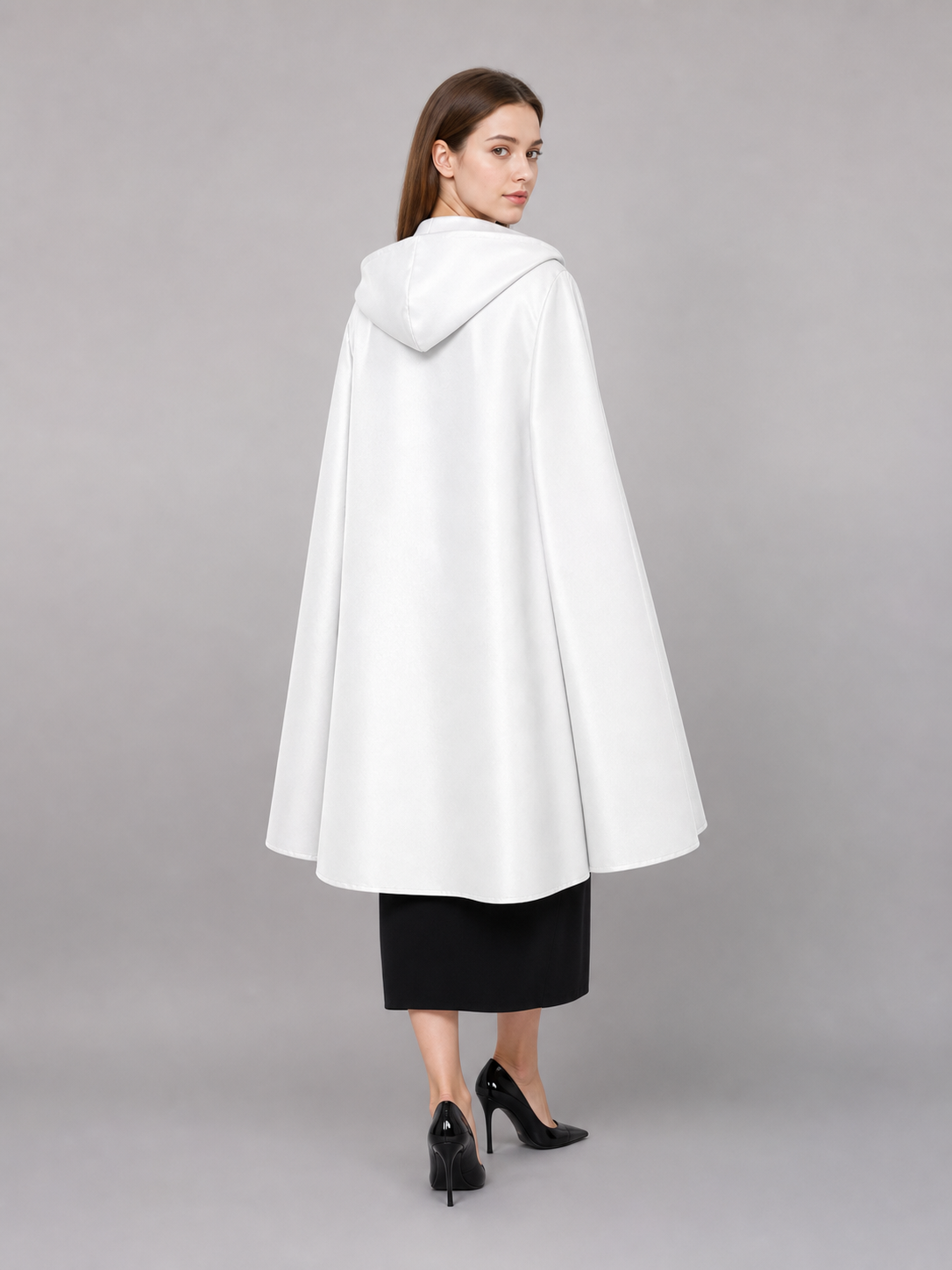 Long White Carnival Cloak with Hood