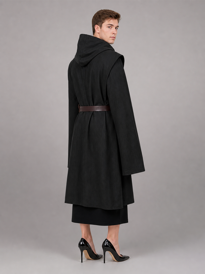 Long Sleeveless Hooded Vest, Black