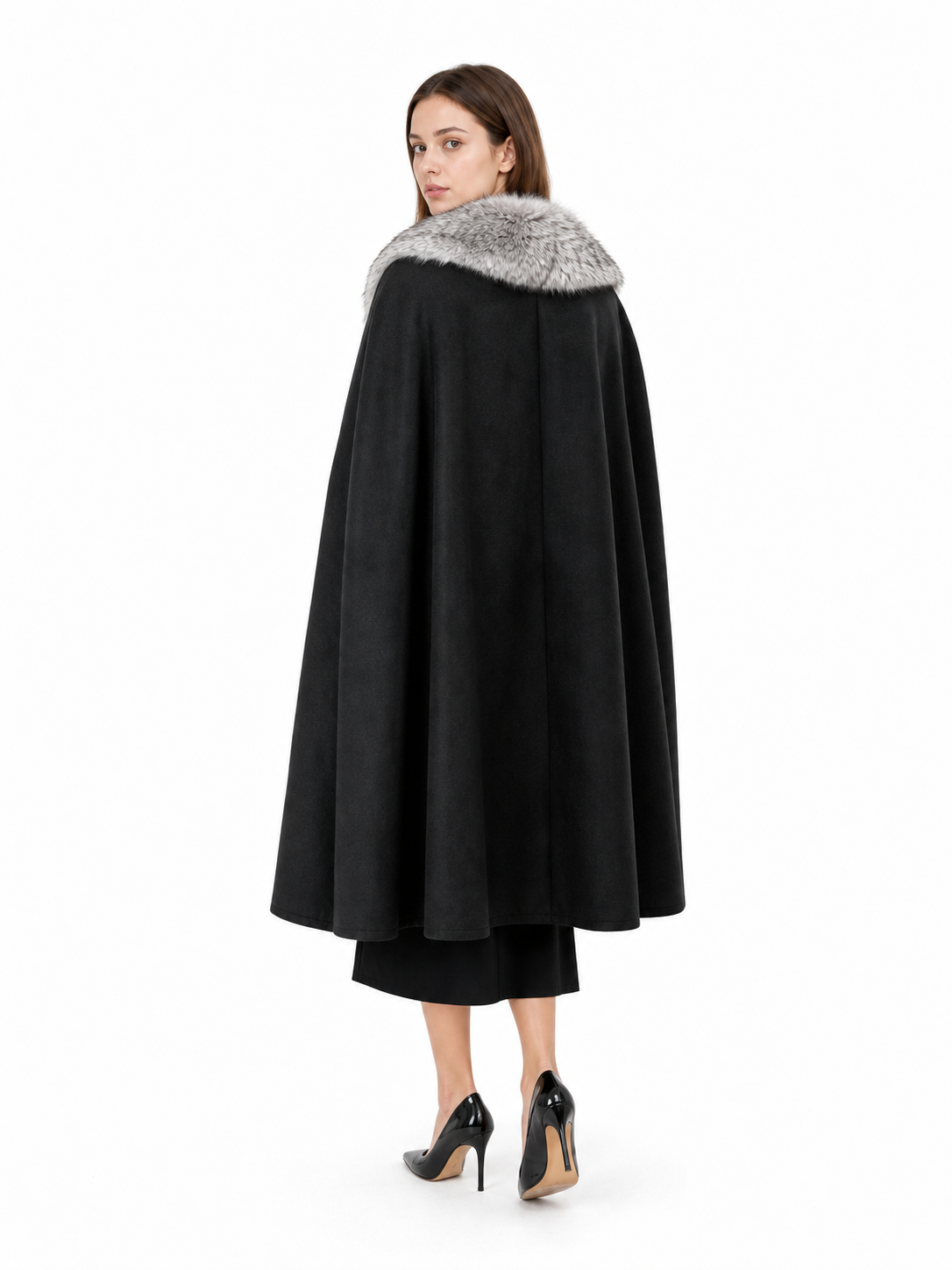 Black Medieval Costume Cape with Collar