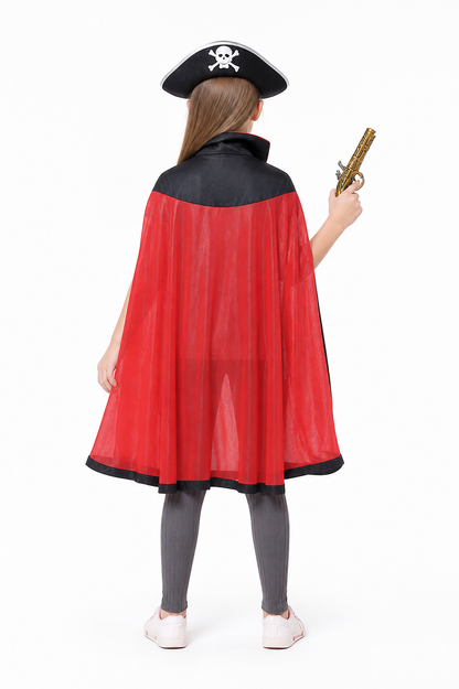 Pirate Costume with Cape, Hat, and Pistol back view