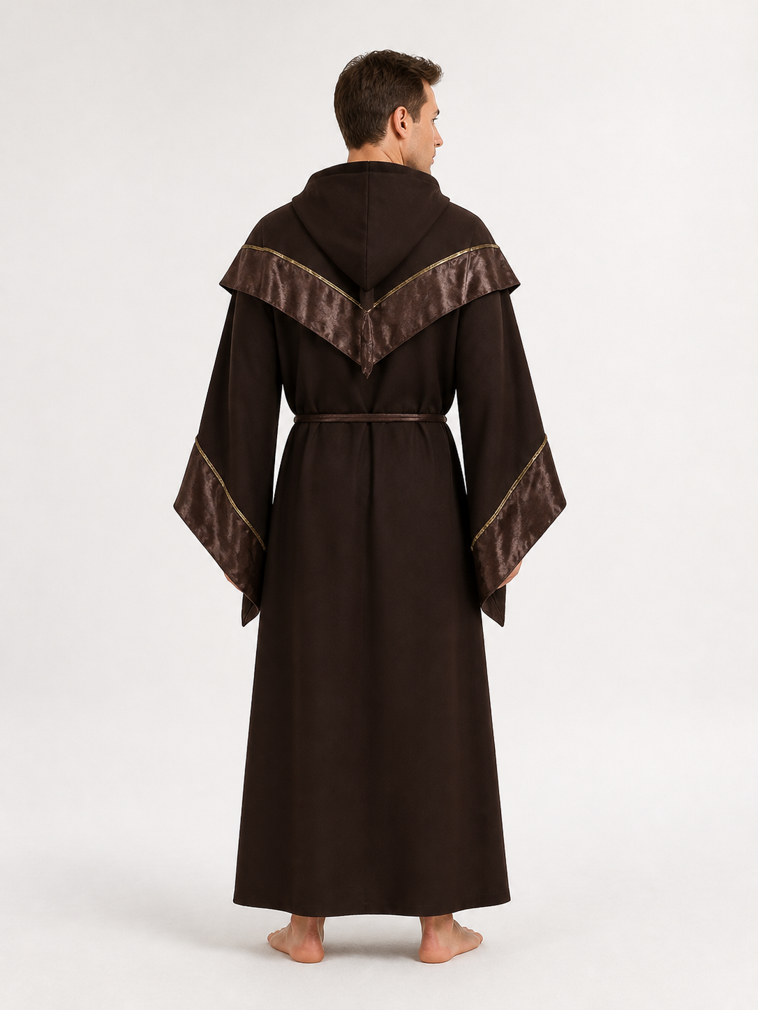 Brown Hooded Wizard Costume back view