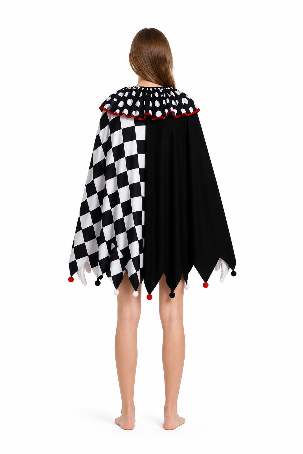 Clown Cape with Pom-Poms and Pointed Edges back view