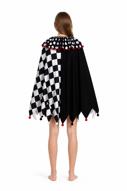 Clown Cape with Pom-Poms and Pointed Edges back view