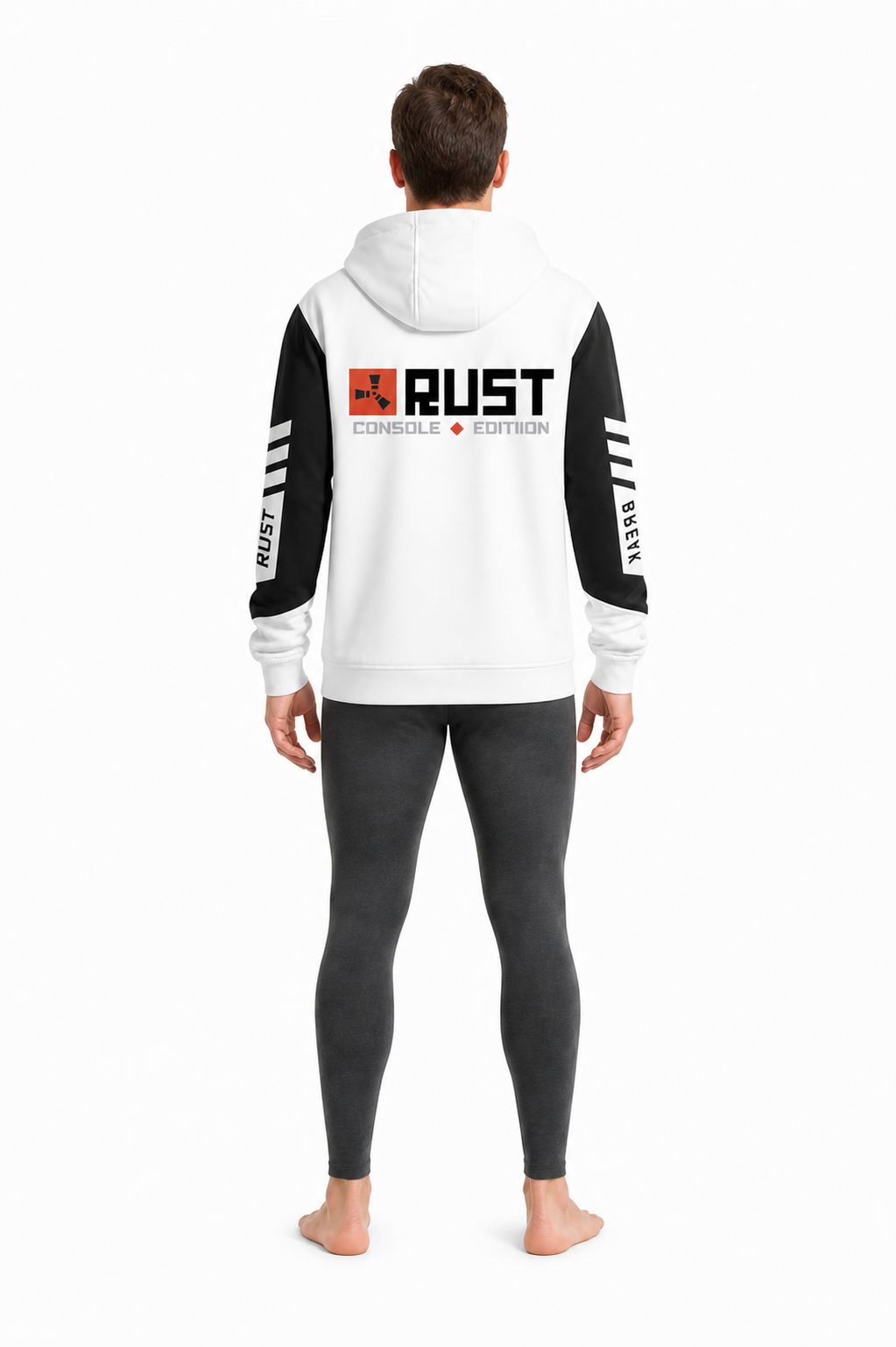 Oversized Rust Print Hoodie, Black and White back view