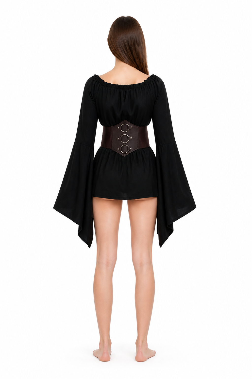 Black Long-Sleeve Blouse with Belt for Cosplay back view
