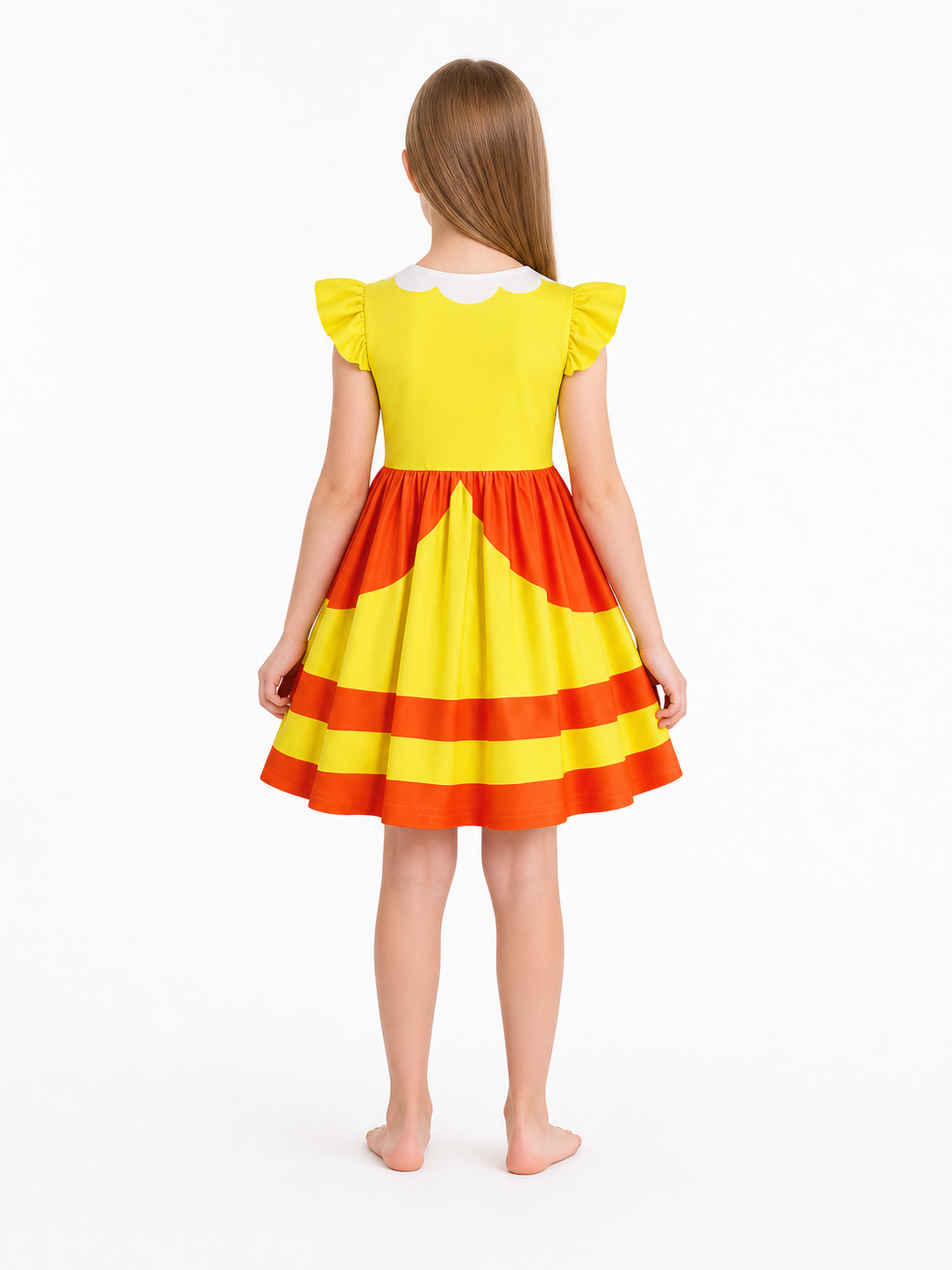 Orange and Yellow Striped Princess Dress for Cosplay back view