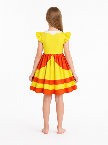 Orange and Yellow Striped Princess Dress for Cosplay back view