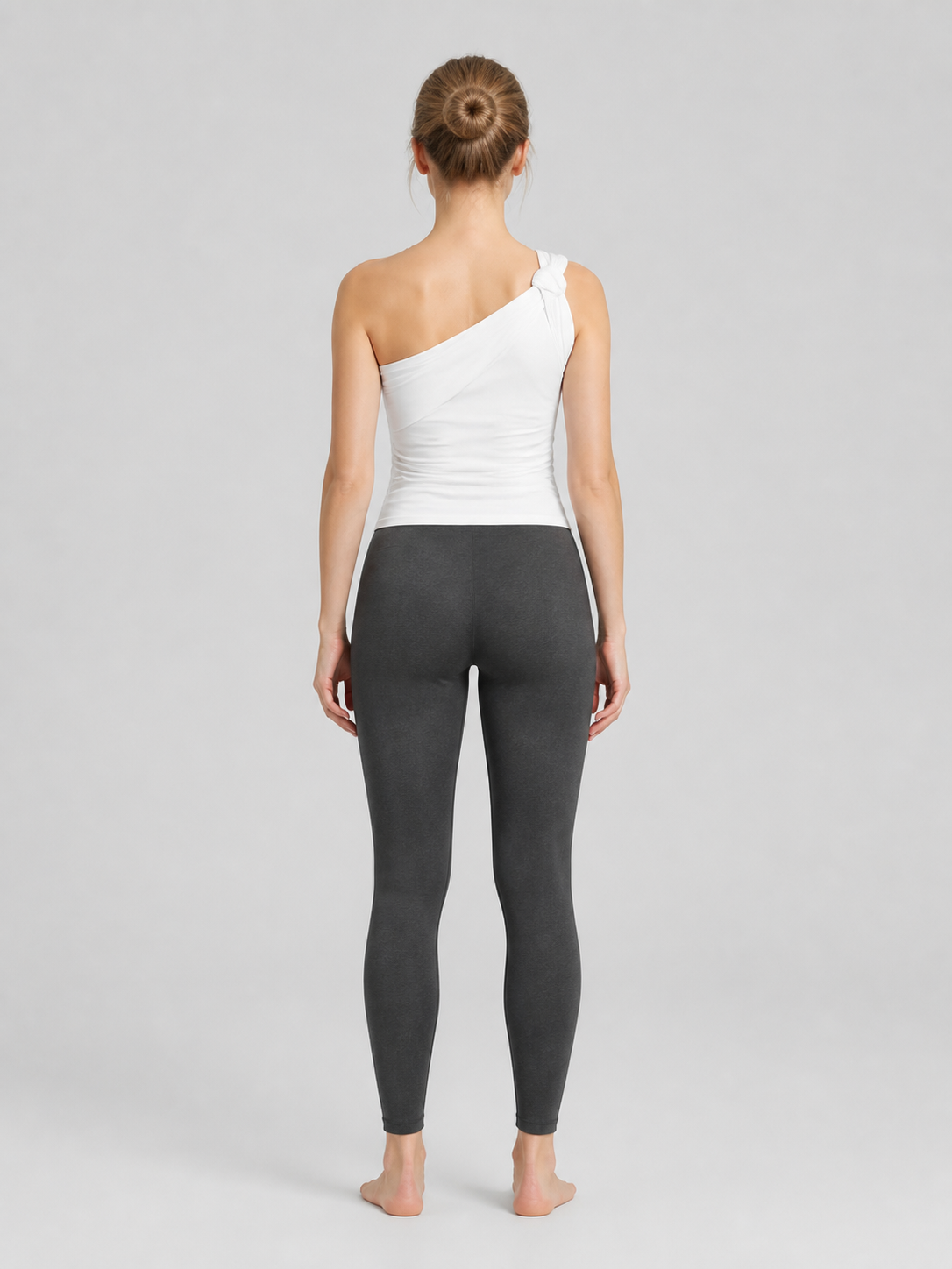 White One-Shoulder Crop Top with Crossed Knot Detail back view