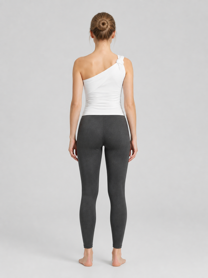 White One-Shoulder Crop Top with Crossed Knot Detail back view