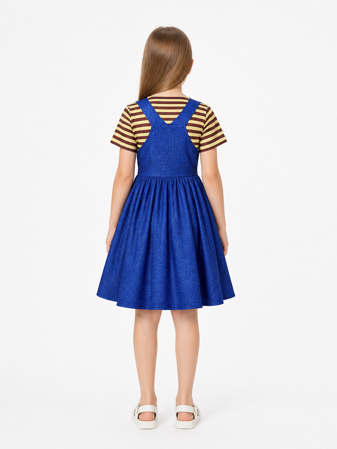 Minion Sundress, Striped Sleeves, Gold Buttons back view