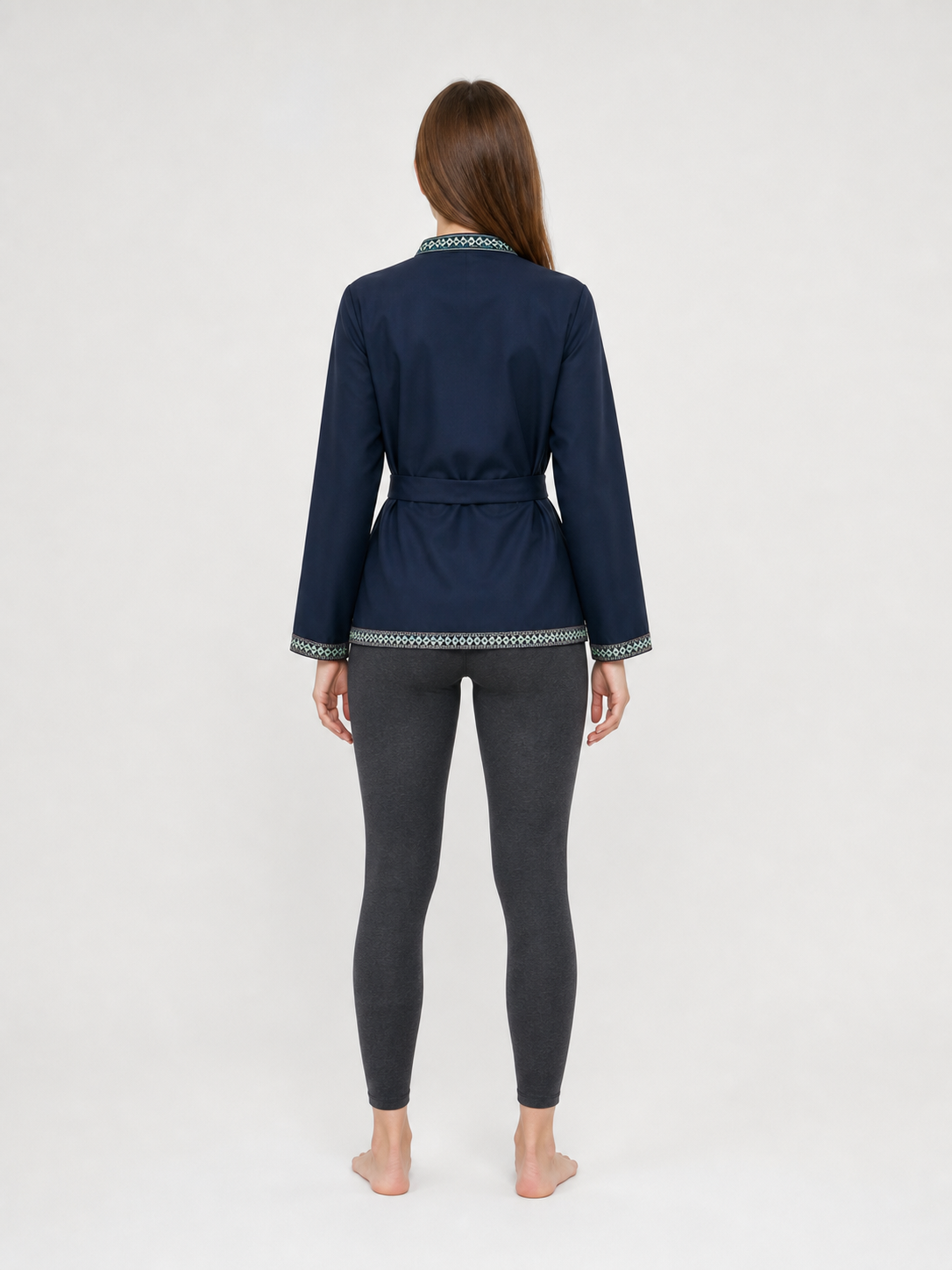 Dark Navy Tunic with Stand Collar and Belt