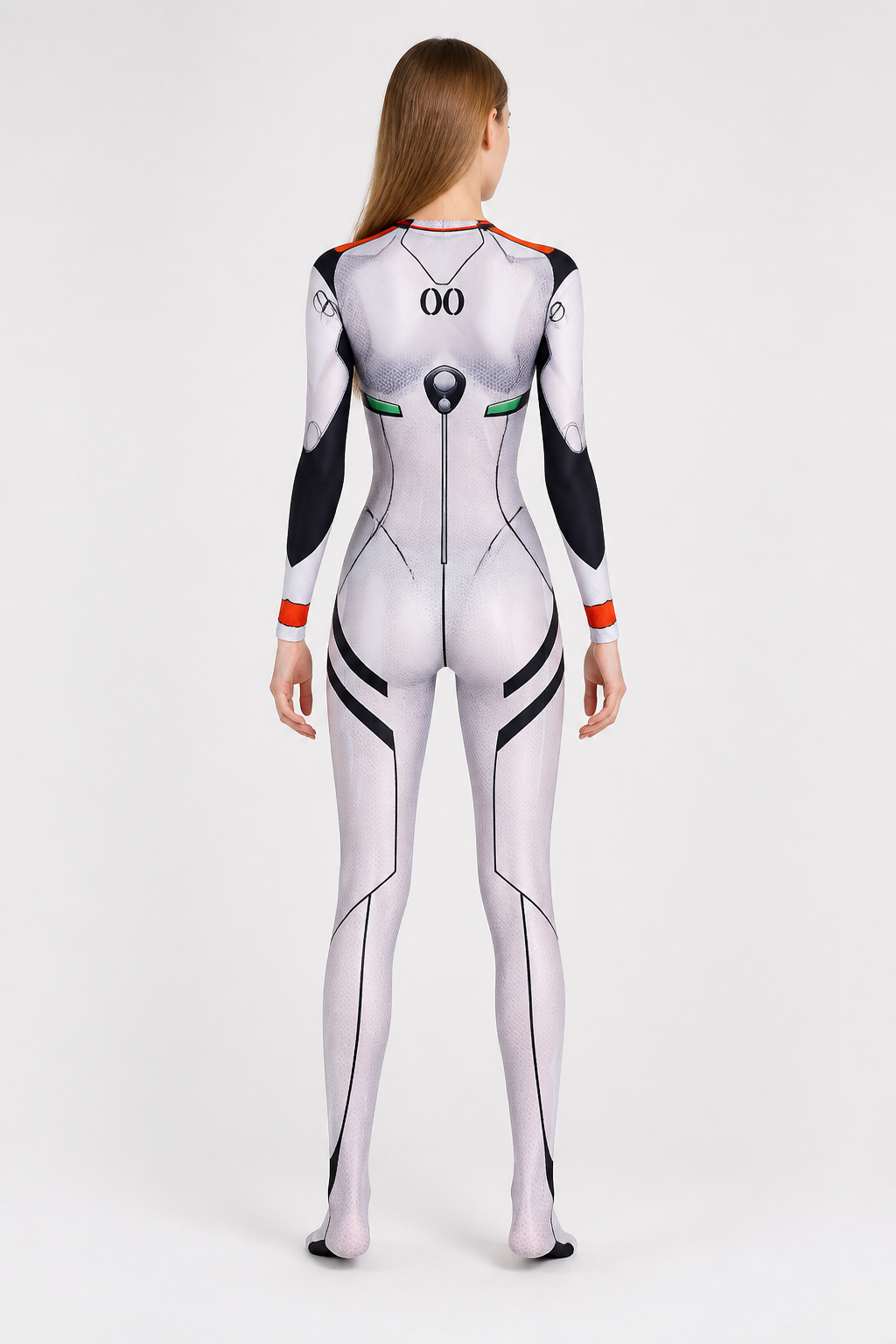 Futuristic Form-Fitting Jumpsuit with 00 Print back view