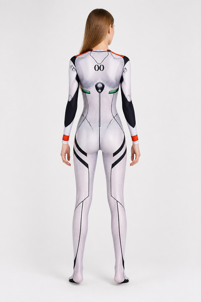 Futuristic Form-Fitting Jumpsuit with 00 Print back view