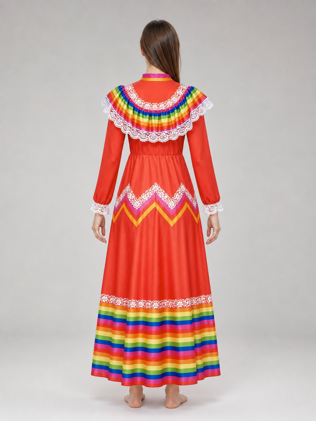 Folk Performance Dress with Long Sleeves