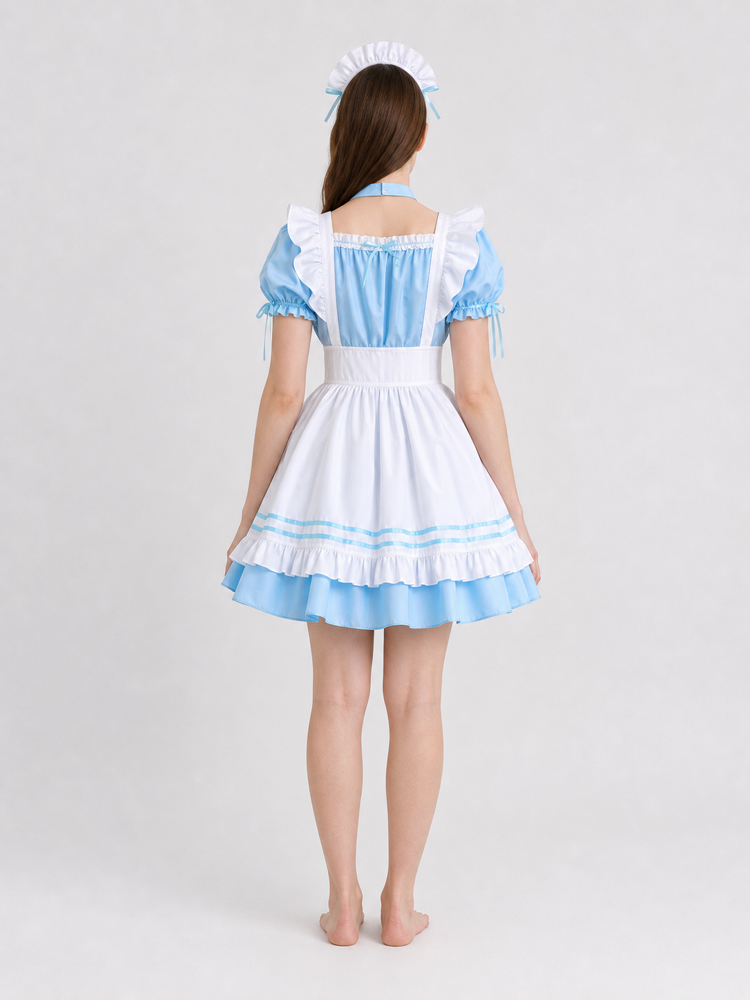 Lolita-Style Dress with White Apron and Ruffles