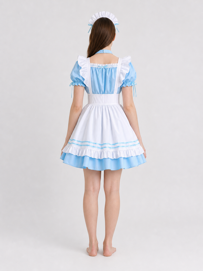 Lolita-Style Dress with White Apron and Ruffles
