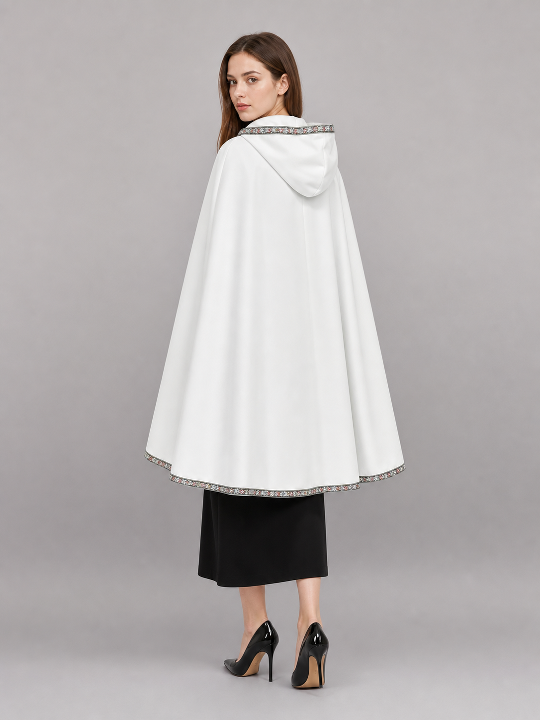 White Medieval Hooded Costume Cloak