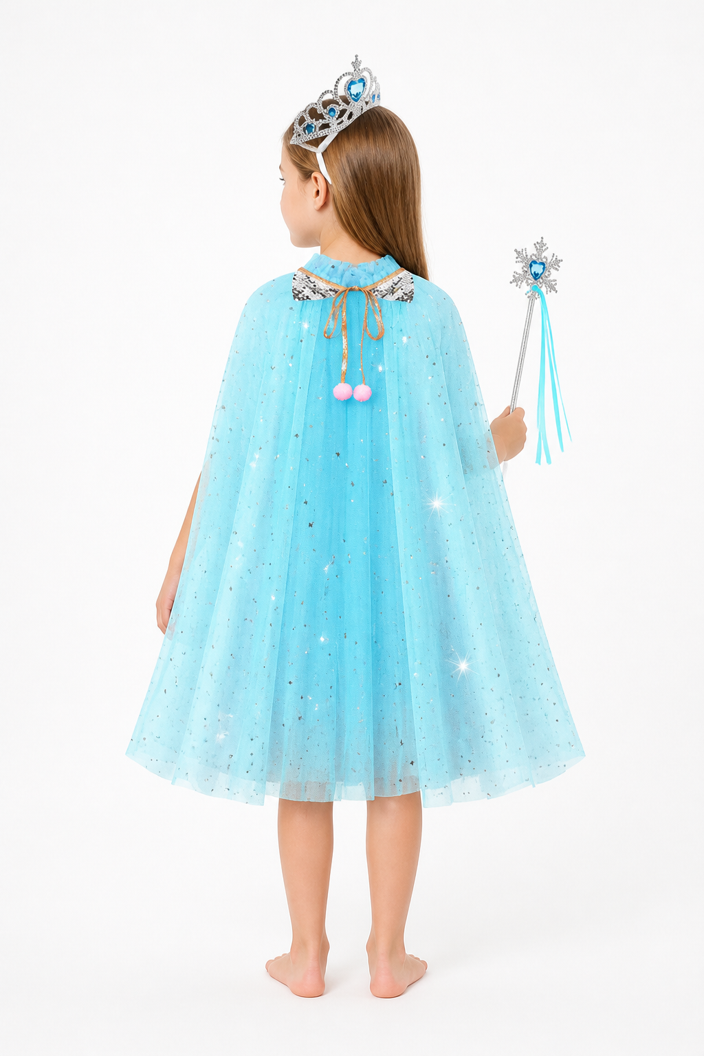 Kids' Sequin Cape with Crown for Halloween back view