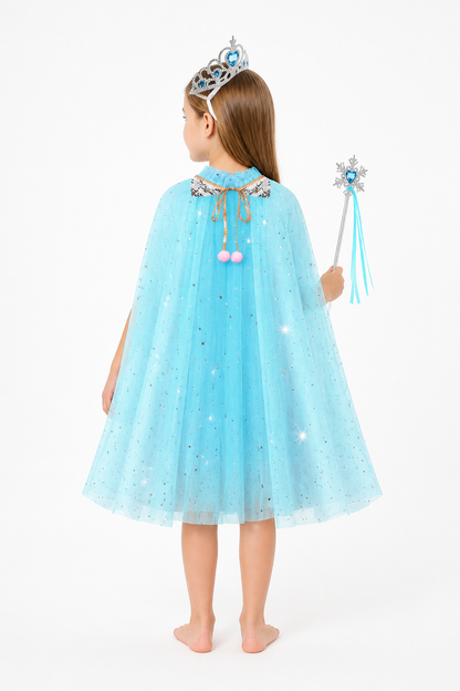 Kids' Sequin Cape with Crown for Halloween back view