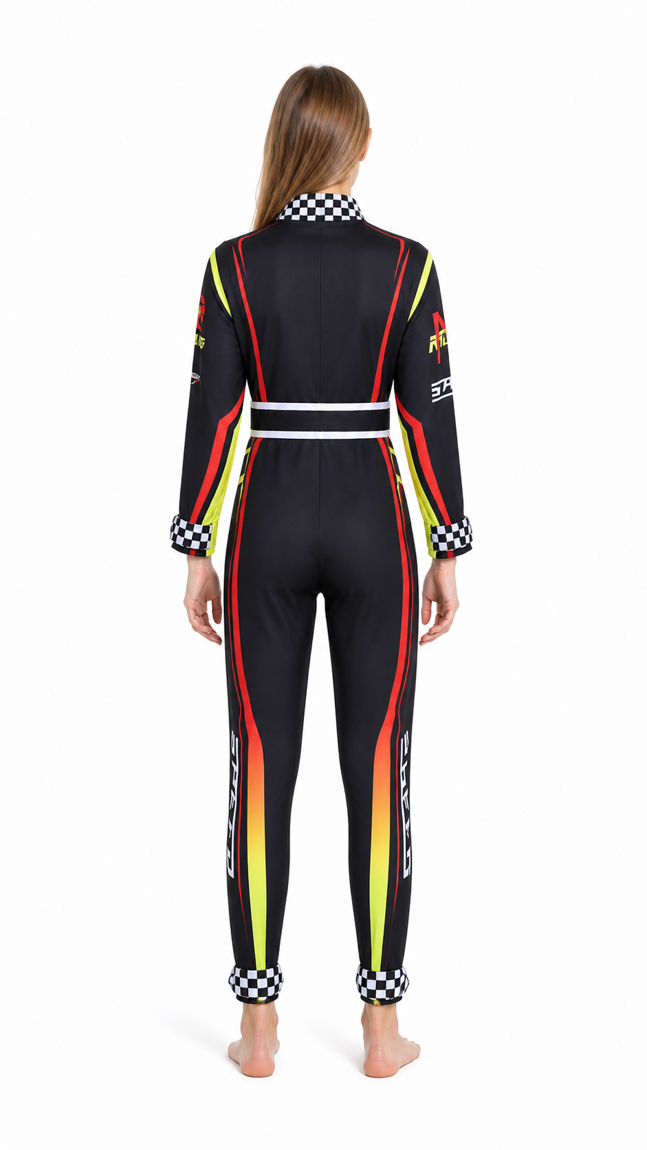 Racing Jumpsuit with Belt and Checkered Print