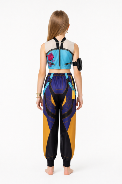 Cosplay Costume with Geometric Print and Roses back view