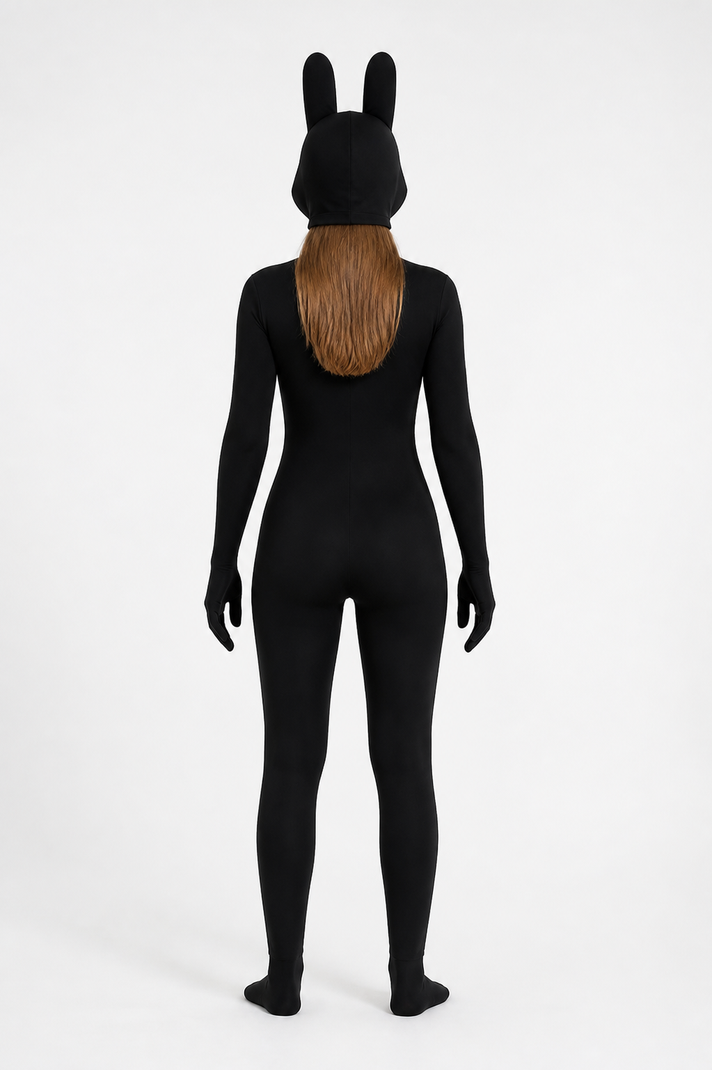 Black rabbit jumpsuit with ears and paws back view