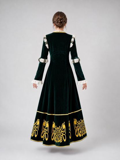 Medieval Cosplay Dress with Ruffles and Belt back view