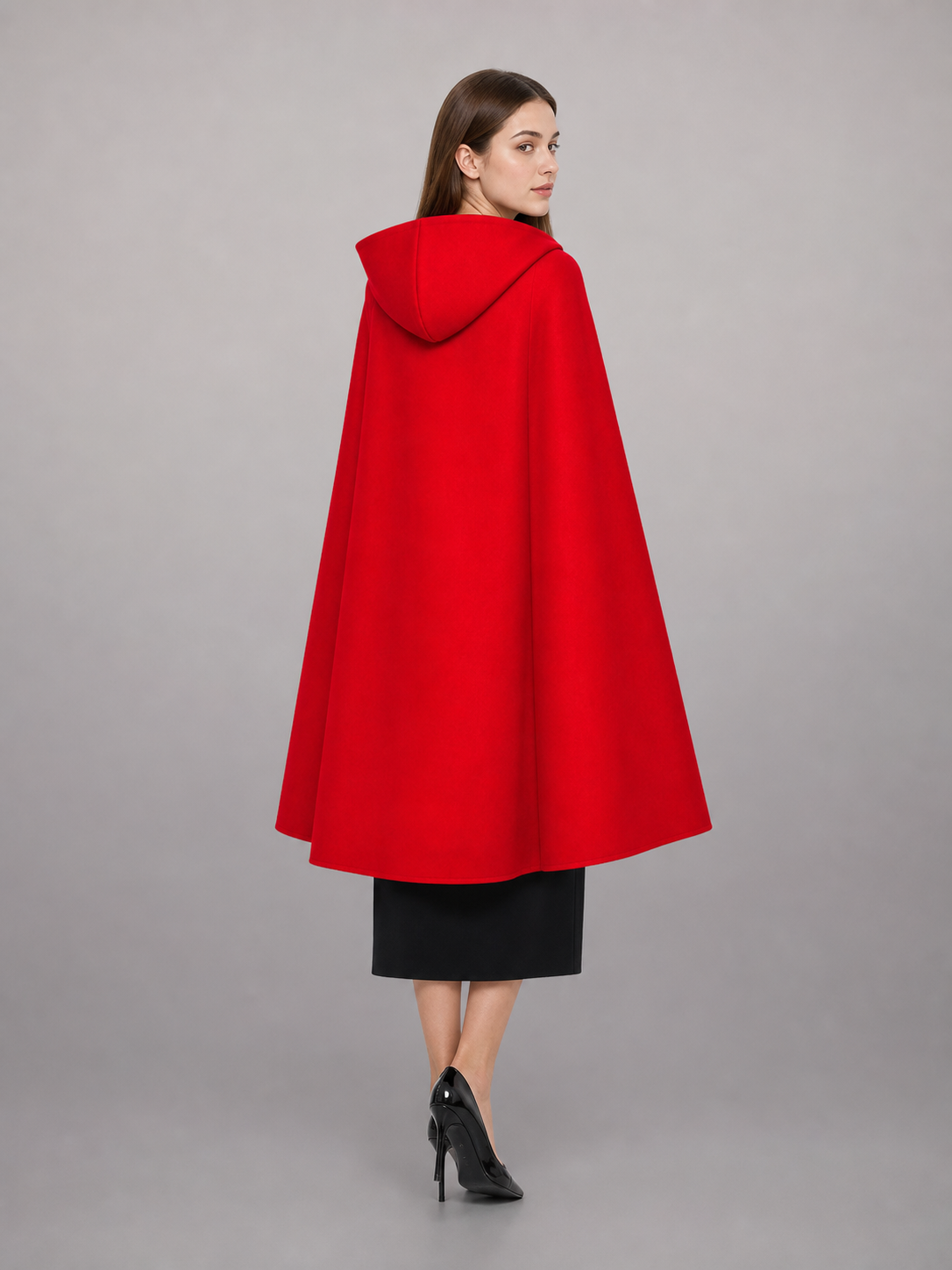 Long red hooded carnival cloak