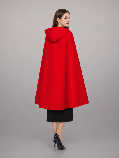 Long red hooded carnival cloak