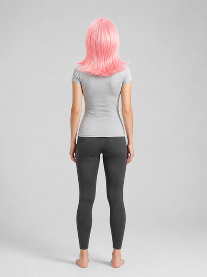 Pink Cosplay Wig with Bangs and Curled Ends back view