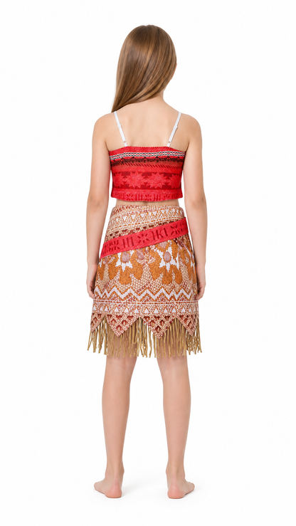 Children's Moana Costume with Skirt and Top for Halloween back view