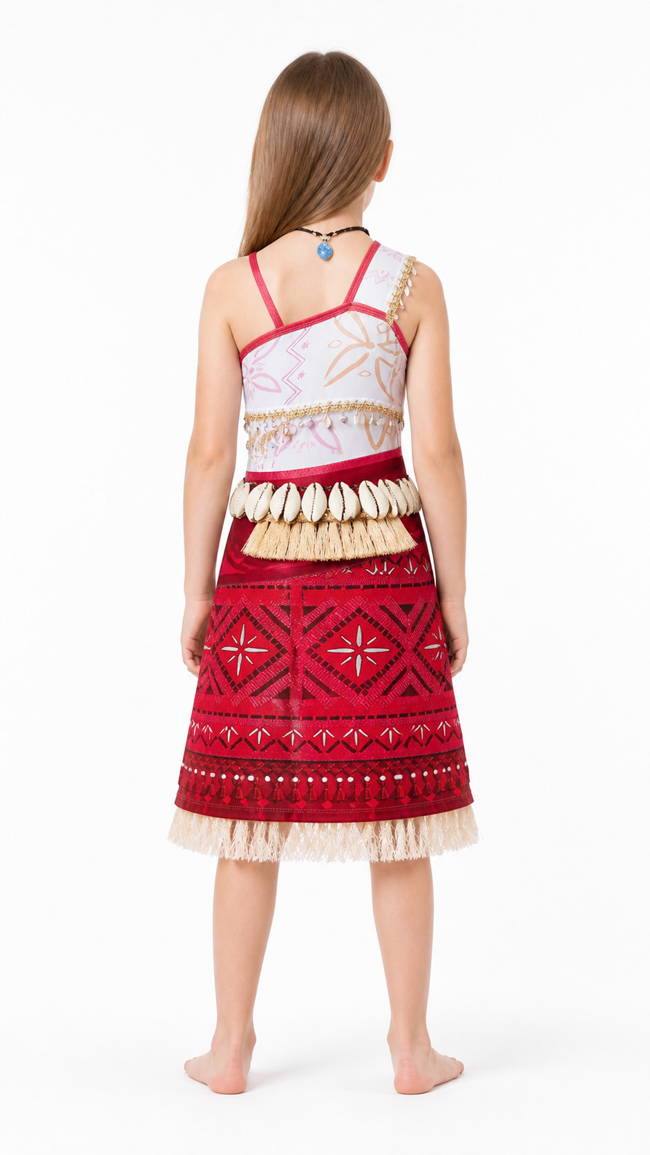 Moana Carnival Dress with Fringe and Pendant back view
