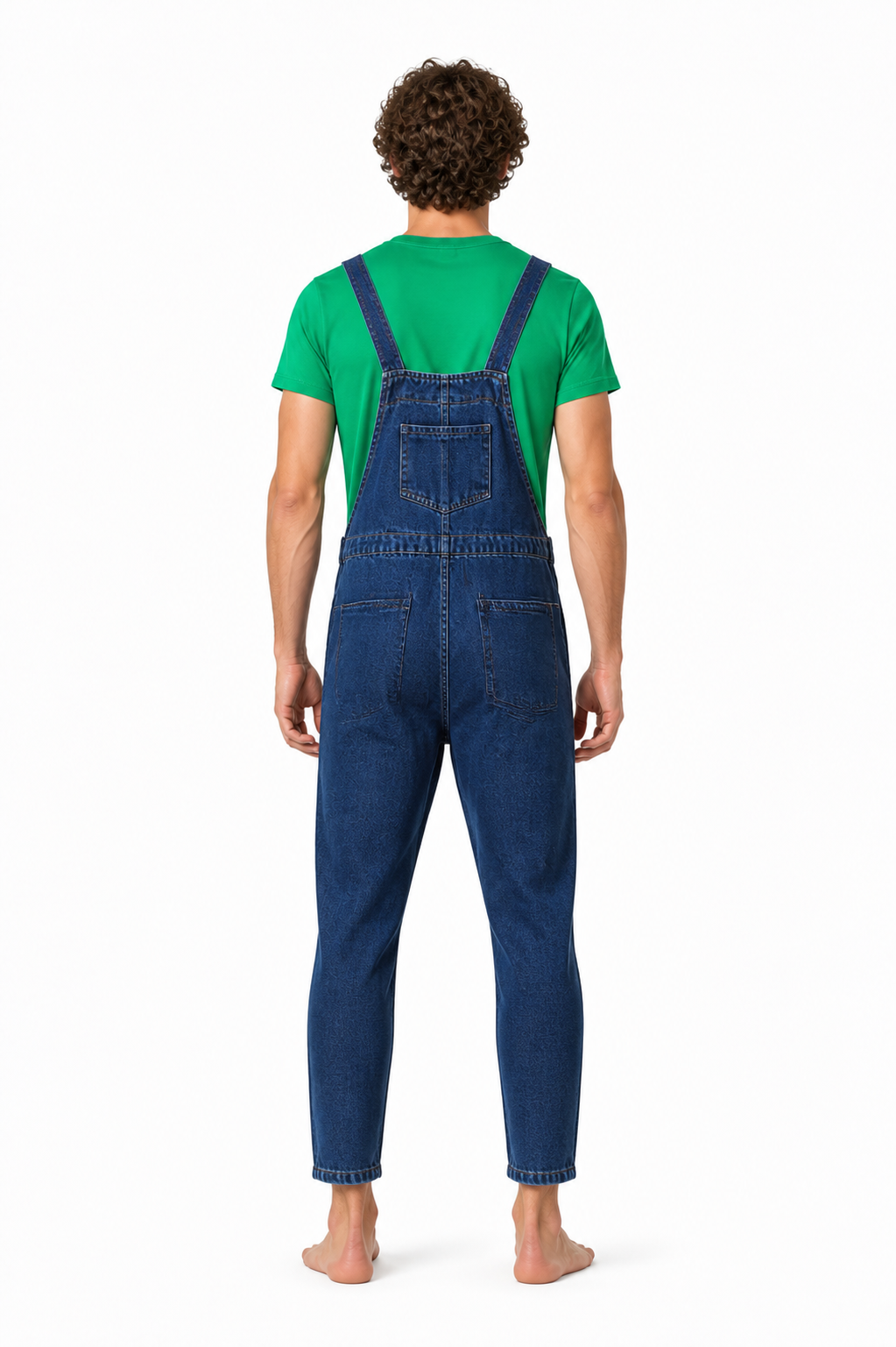 Set: Green T-Shirt and Blue Bib Pants back view