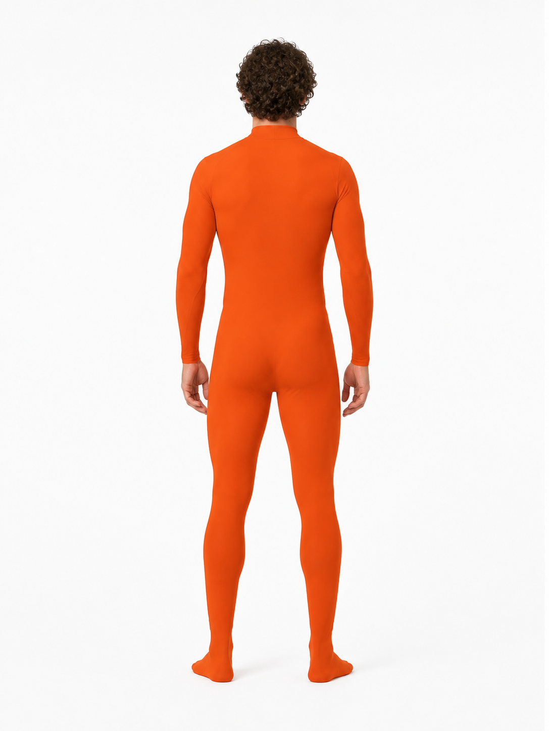 Orange Zentai Bodysuit, Form-Fitting, High Collar back view
