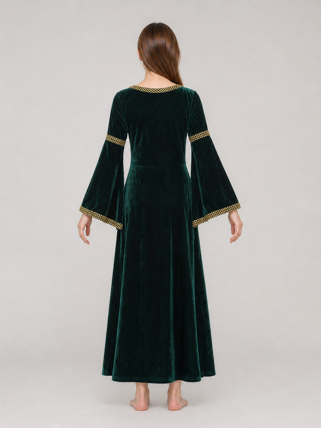 Medieval Floor-Length Dress with Bell Sleeves back view 2